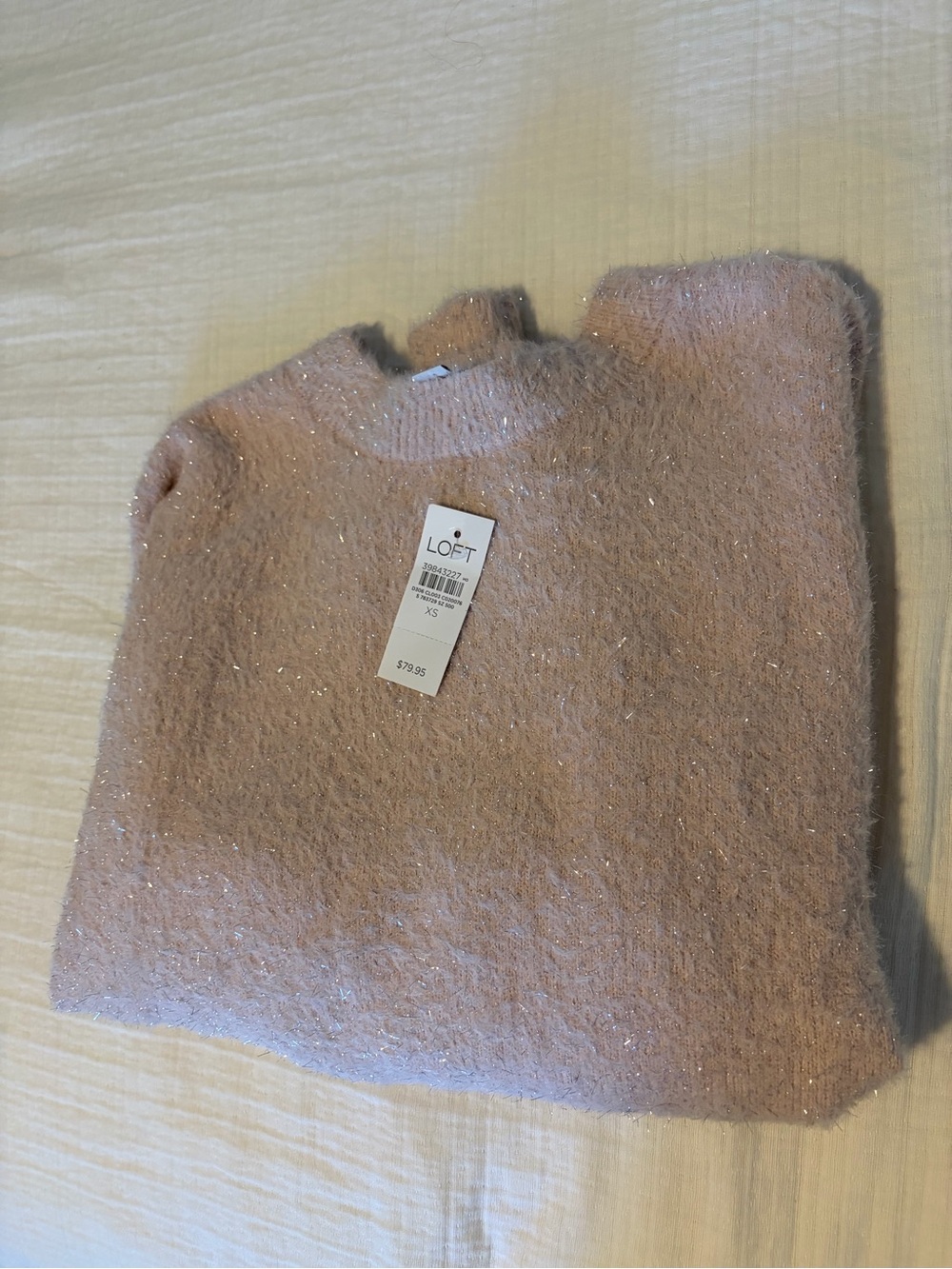 LOFT Blush Pink Fuzzy Crewneck Sweater with Shimmer